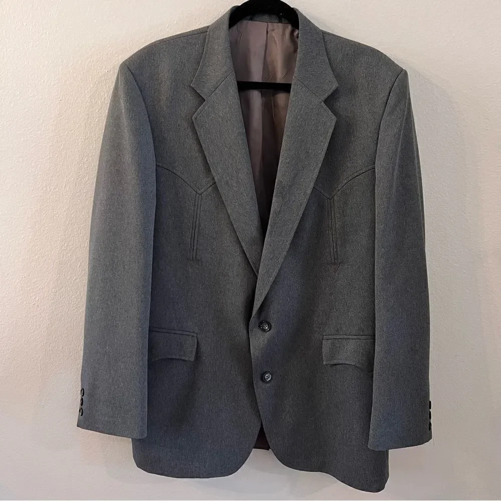 Circle S Western Blazer Men 44R Gray Cowboy Rodeo Jacket Office Rockabilly USA